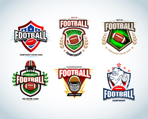 American football logo templates, badge, crests, t-shirt, label, emblem, t-shirt, icons. Football helmet, player. Vector logotype .