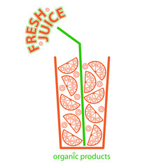 fresh orange juice, stylized image of a glass with orange slices