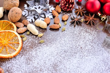 Creative winter time baking background. Christmas holidays concept