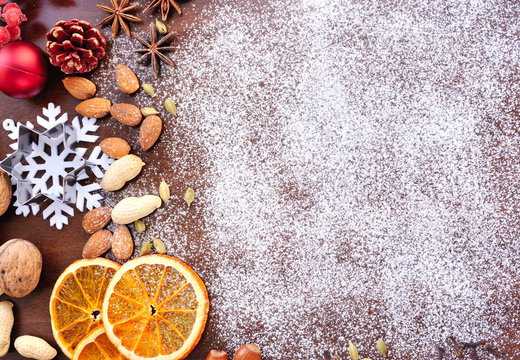 Creative winter time baking background. Christmas holidays concept © nmelnychuk
