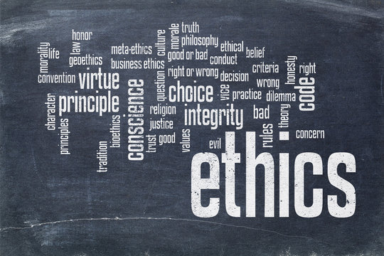 ethics word cloud on blackboard