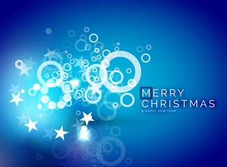 Christmas blue abstract background with white transparent snowflakes