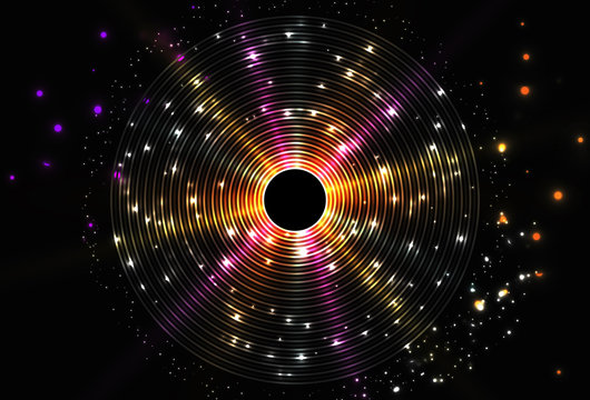 Abstract glow disc background. Sparkle in space. Star, collapsar or black hole