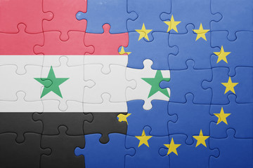 puzzle with the national flag of syria and european union