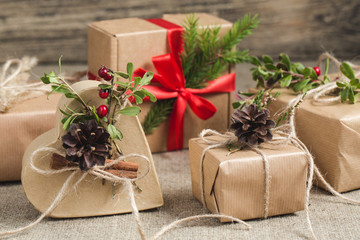 Handmade christmas gifts on a table.