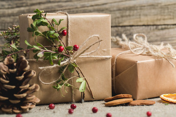 Handmade christmas gifts on a table.