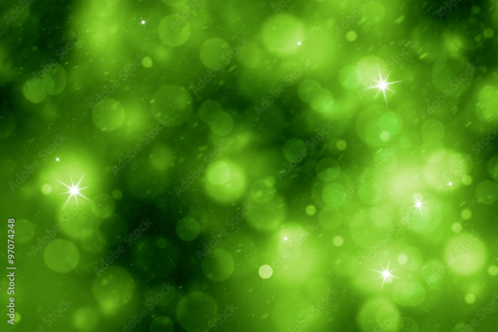 Poster abstract green color realistic snowfall bokeh with drops, snowflakes and sparkle background. lovely 