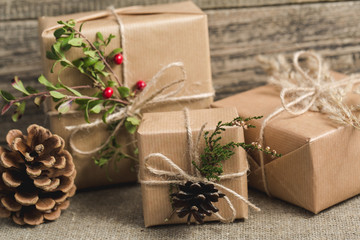 Handmade christmas gifts on a table.