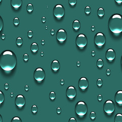 Water Transparent Drops Seamless Pattern and Turquoise  Background