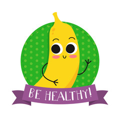 Banana, cute fruit vector character bagde