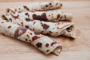 Lefse on wooden countertop