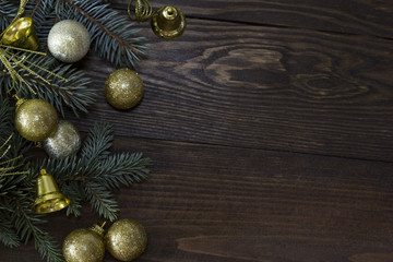 Golden Christmas tree branches and igrudki