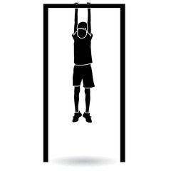 hanging boy with frame  vector illustration
