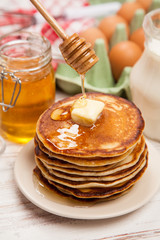 High pile of delicious pancakes