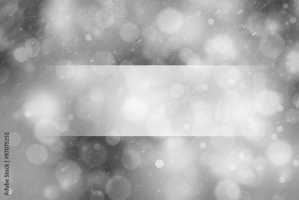 Poster magical abstract bokeh silver color greeting card with copy space banner background. beautiful silve
