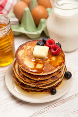 High pile of delicious pancakes