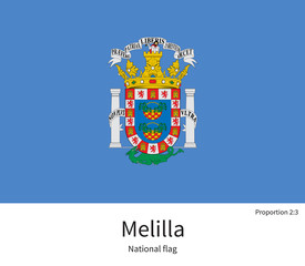 National flag of Melilla with correct proportions, element, colors