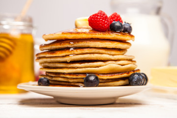 High pile of delicious pancakes