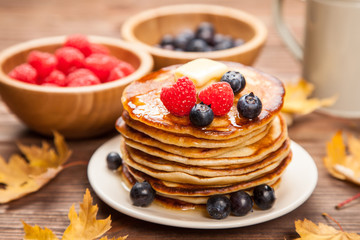 High pile of delicious pancakes