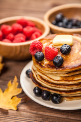 High pile of delicious pancakes
