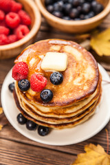 High pile of delicious pancakes