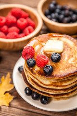 High pile of delicious pancakes