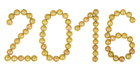 New Years Eve 2016 golden numbers text of  tinsel decoration isolated on white background.