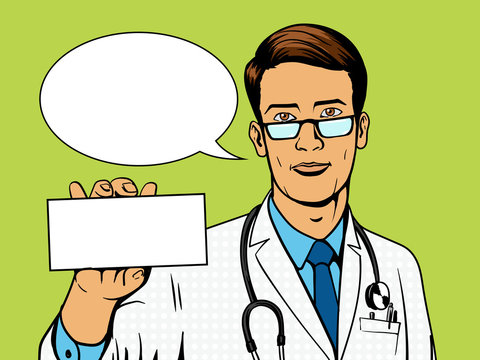 Doctor Holding Medicine Box Pop Art Vector