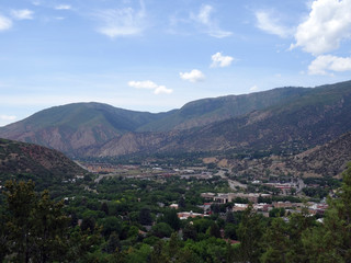 Fototapeta na wymiar Aerial view of Glenwood Springs Town in the Colorado Mountains