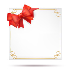 blank decorative gift background with frame and red ribbon