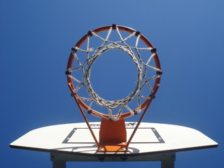 Bottom view of amateur basketball hoop