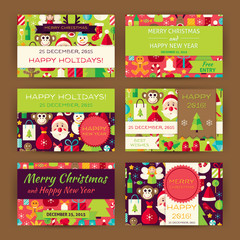 Merry Christmas Vector Invitation Template Flat Set