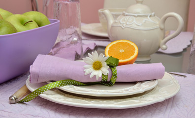 Porcelain plates on breakfast table