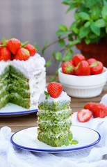 spinach cake with mascarpone cream and strawberry