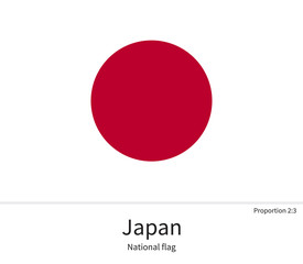 National flag of Japan with correct proportions, element, colors