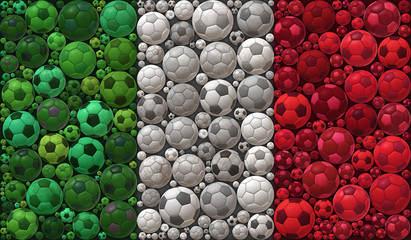 National Flag of the Italian Republic Soccer Balls Mosaic Illustration Design Concept