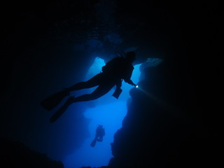 Cavern diver silhoutte