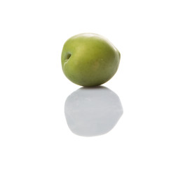 Pickled green olive fruit over white background