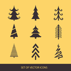 Obraz premium Merry christmas and happy new year. set of trees. Vector icons f