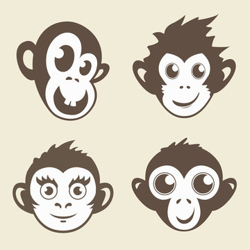 Funny monkey logo set. Vector illustration icon design. New Year