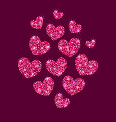 Background for Valentines Day with Shimmering Hearts