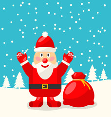 Jolly Christmas Santa Holding Up A Stack Of Presents