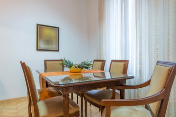 Fototapeta na wymiar Wooden modern dining room interior