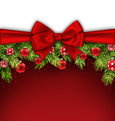 Christmas Postcard with Bow Ribbon