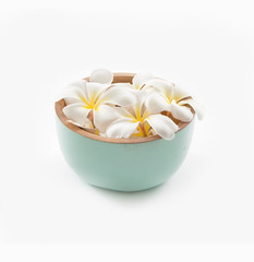 Fototapeta na wymiar wooden bowl of white frangipani