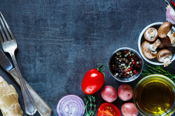 Ingredients on vintage background