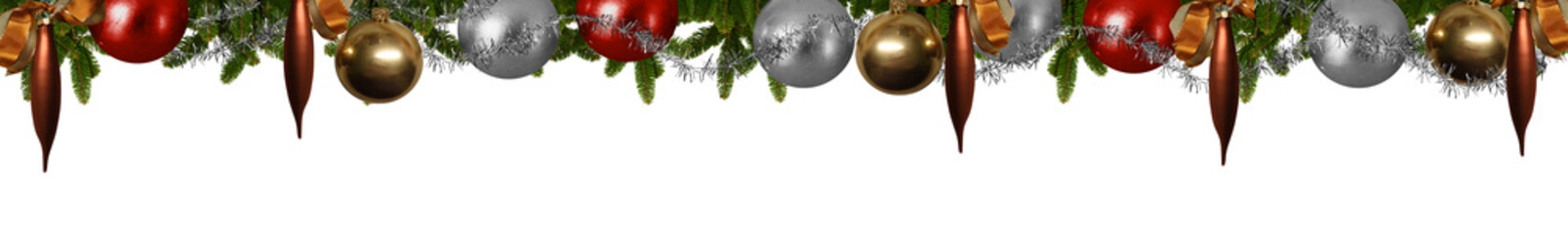 Weihnachtliches Panorama - Tannenzweige mit Christbaumkugeln