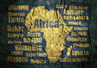 African continent silhouette with capitals names.