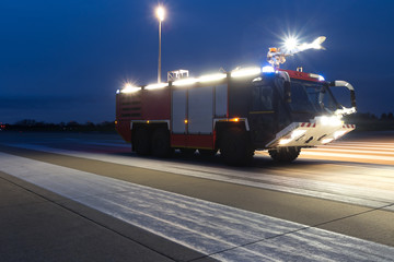 airport fire truck in the evening