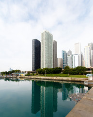 Fototapeta na wymiar Color DSLR image of downtown Chicago, Illinois, as seen from Lake Michigan